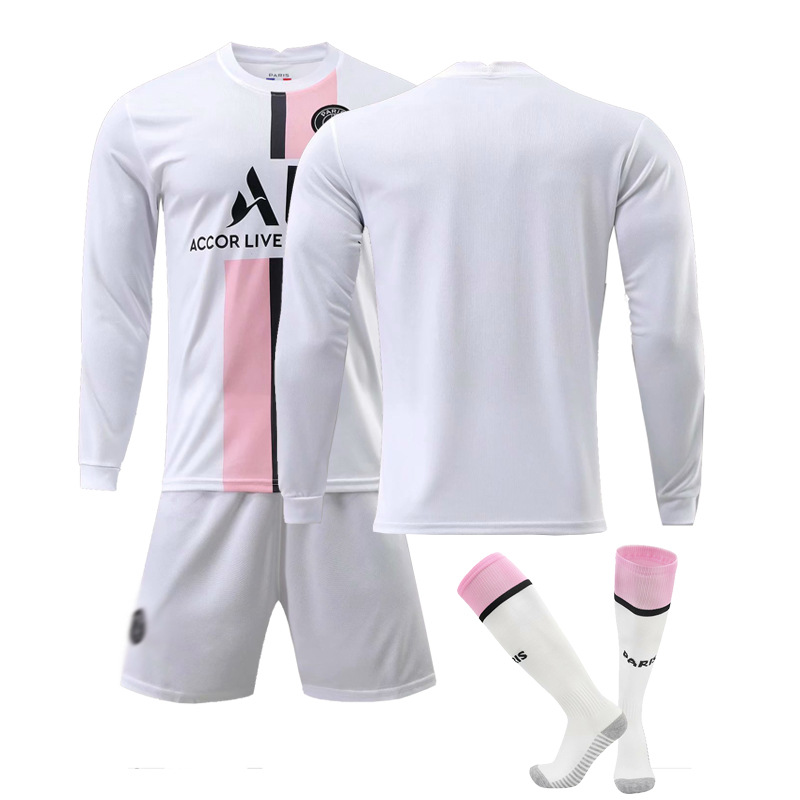 2122新款巴黎球衣白色客场30号梅西带广告成人足球服长袖套装训练