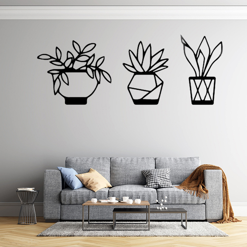 ins墙面铁艺装饰画金属花卉图案铁画壁饰盆景壁挂盆栽墙饰 家装