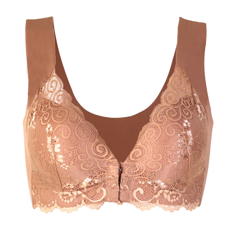 跨境现货大码前扣文胸蕾丝无钢圈内衣冰丝薄款调整背心型胸罩007