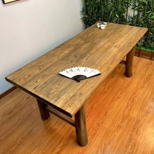 老榆木茶桌实木餐桌复古长桌原木吧台办公简约书桌民宿茶台门板桌