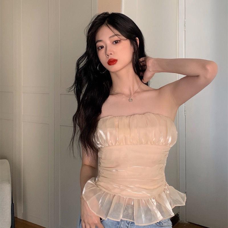 蕾丝边裹胸抹胸图片