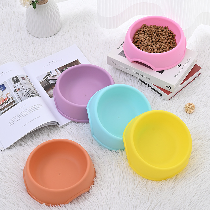 Pet Dog Bowl Cat Bowl Candy Color Single Bowl Plastic Cat Basin Pet Tableware Dog Food Bowl Slow Feeding Bowl Pet Bowl