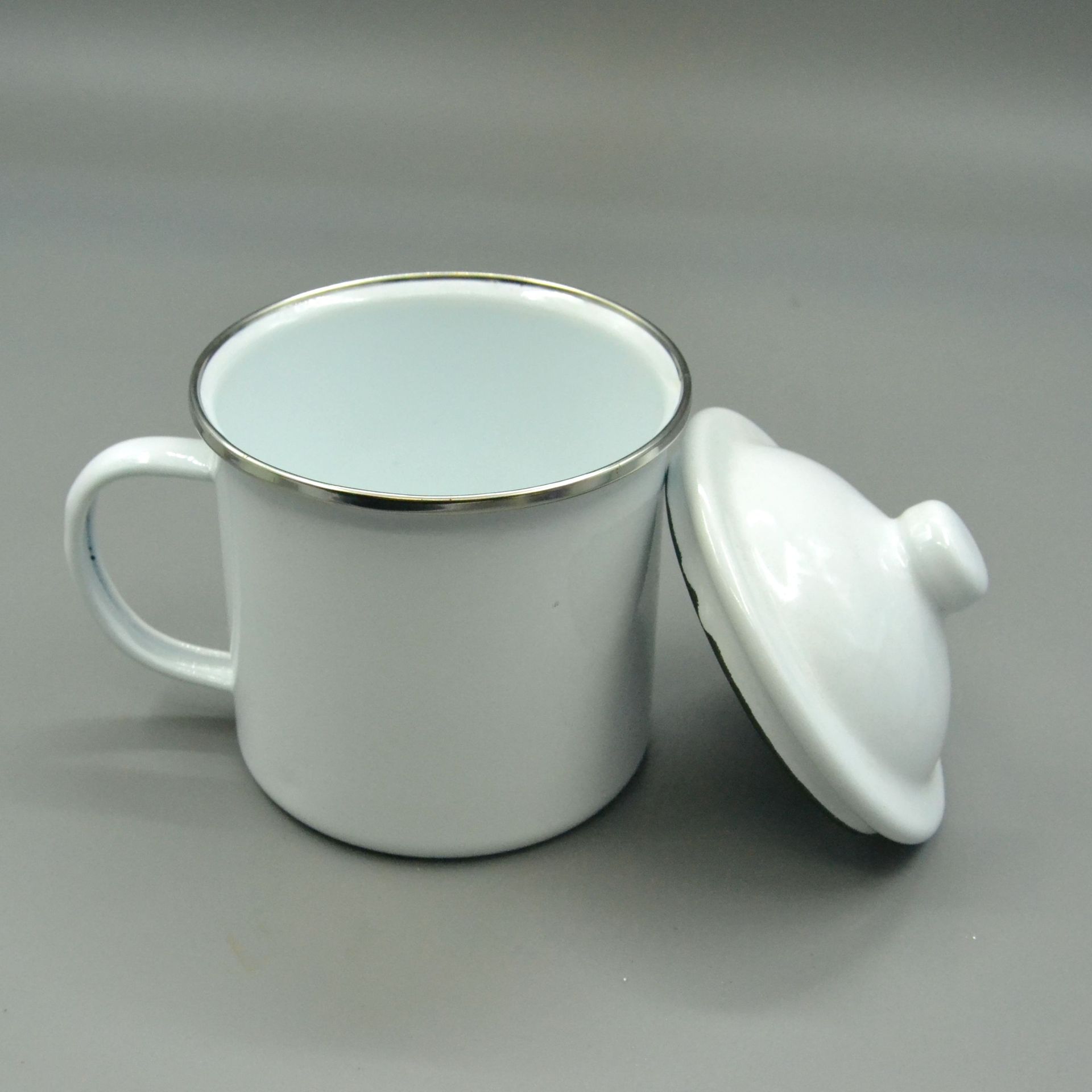 老式搪瓷铁茶缸子复古加厚搪瓷杯可印字logo纯白杯子饭店串串