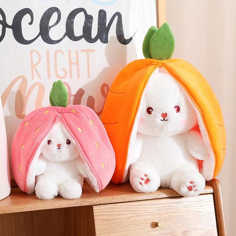 strawberry rabbit puppet transformation bunny doll carrot pillow plush toy for female birthday gift