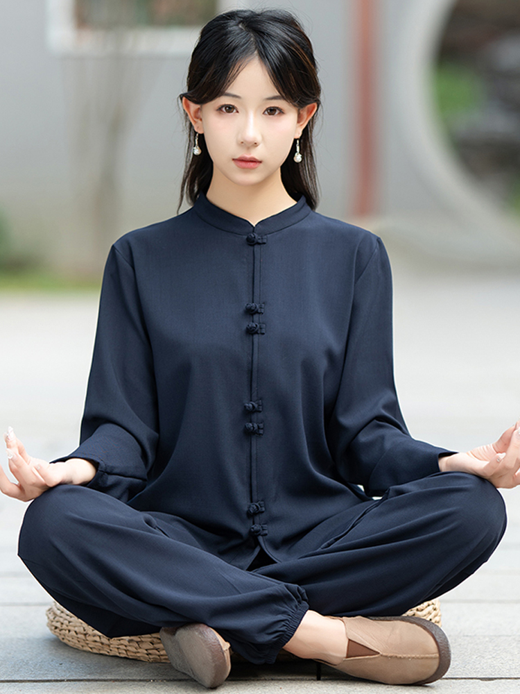 道服女装中国风禅意茶服瑜伽打坐禅服中式太极练功服汉服唐装套装