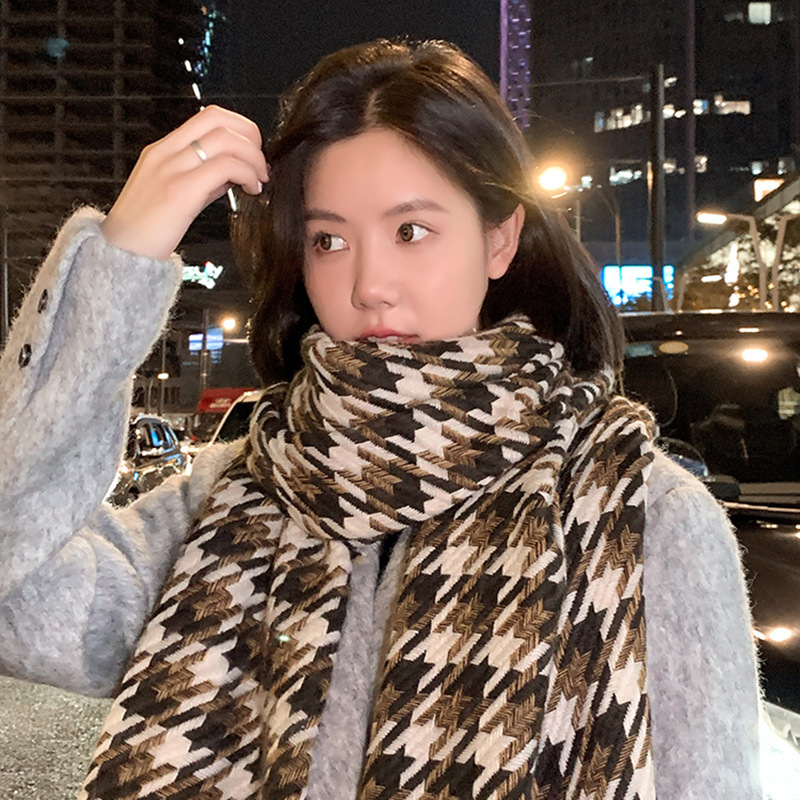 Houndstooth Scarf Women's Winter High-Grade Fashionable All-Match Shawl Dual-Use Autumn and Winter Student Couple Fashionable Scarf