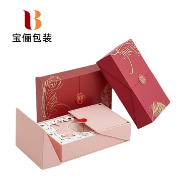 高档黄金项链手镯戒指盒订婚嫁妆首饰盒红色三金套装盒结婚首饰盒