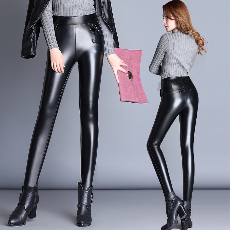 2023加绒皮裤九分秋冬外穿高腰铅笔显瘦紧身pu皮大码小脚打底女裤