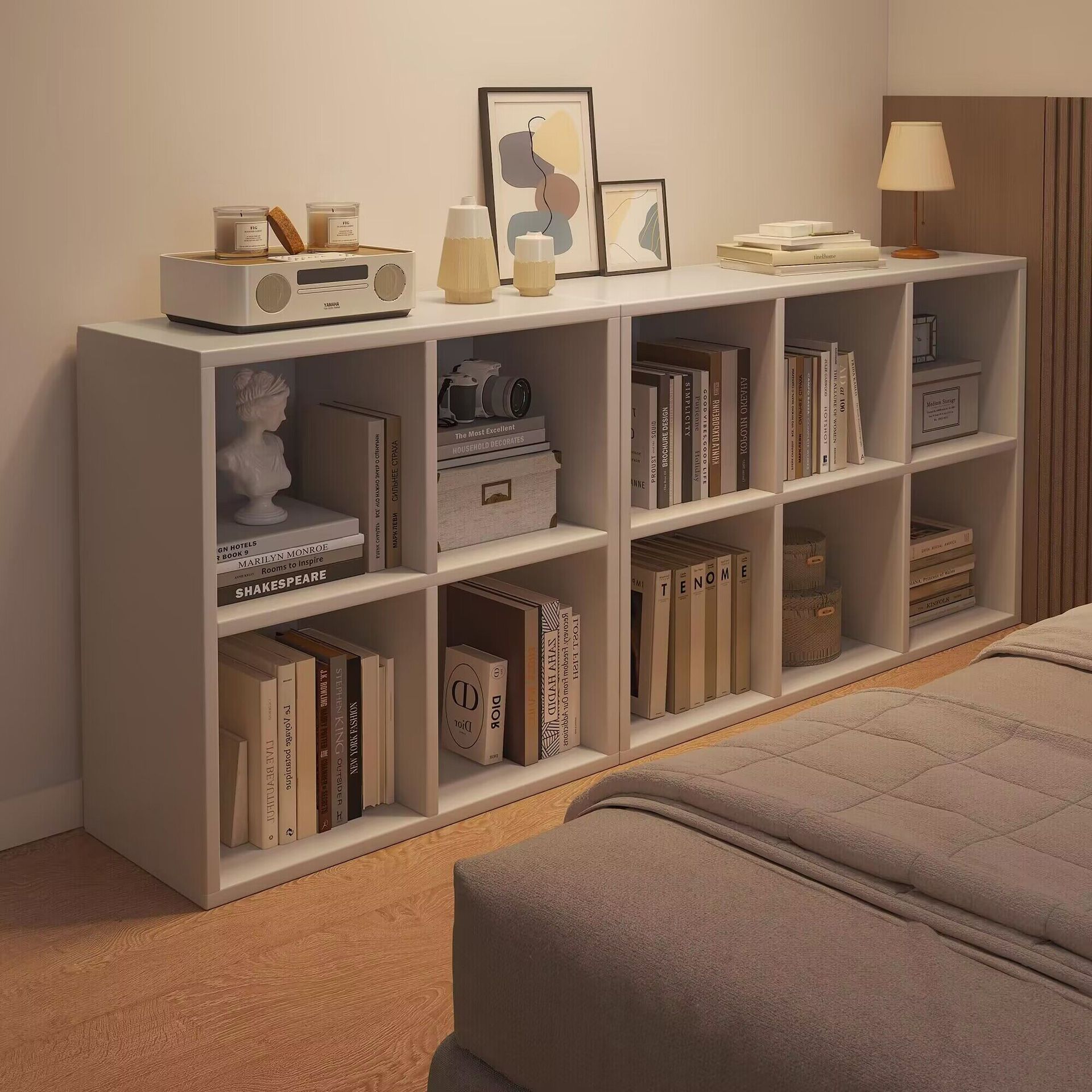 简易书架置物架落地储物格子柜客厅实木色小书本收纳阅读架矮书柜