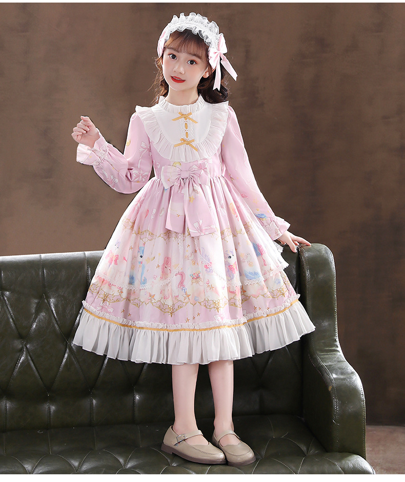 正版女童洛丽塔公主裙春秋长袖儿童lolita裙子洋装全套洋气连衣裙