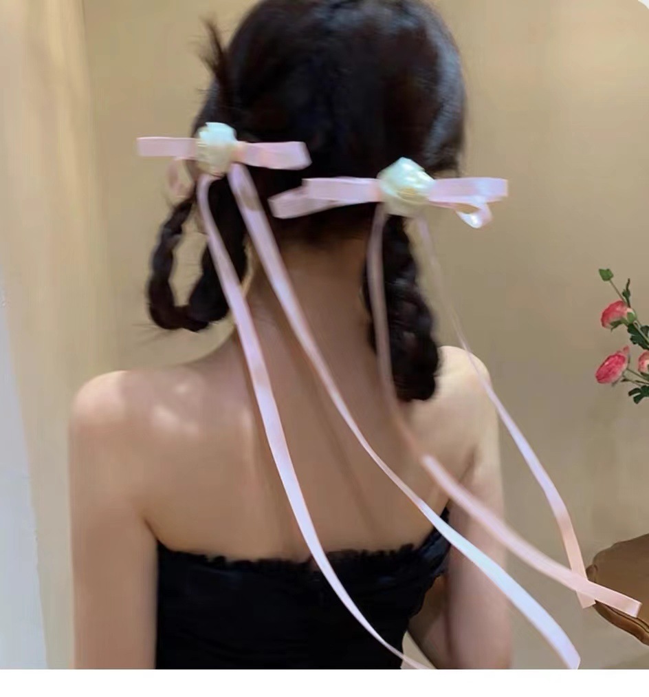 Elegant High-Grade Tassel Rose Ribbon Bow Ribbon Hair Tie Hairpin High-Grade Hair Rope Hair Accessories Hair Rope Hair