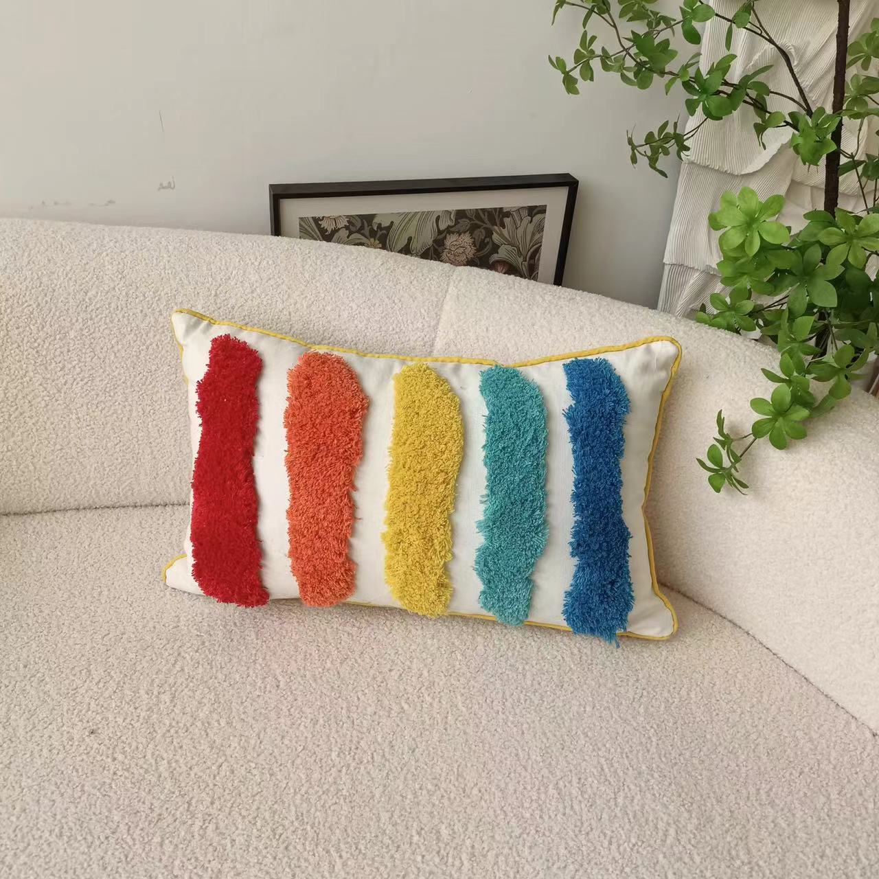 Nordic Ins Rainbow Pillow Cover Handmade Tufted Cushion Cross-Border Sofa Moroccan Tassel Cushion Pillow