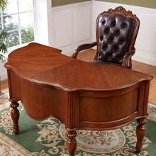 美式实木书桌半圆简约老板桌欧式家用书房办公桌写字台弧形电脑桌