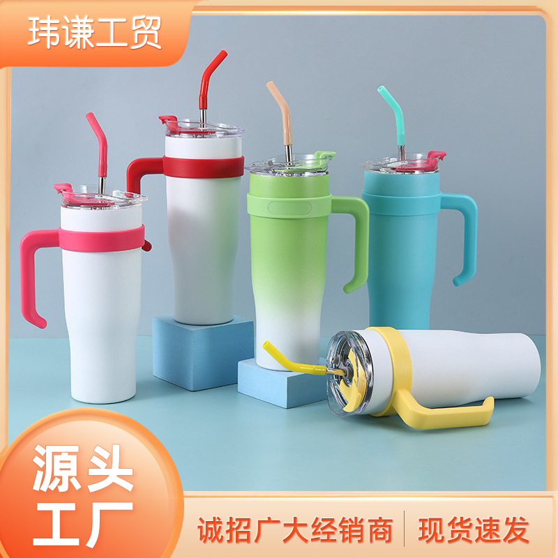 Exclusive for Cross-Border 40Oz Cup Large Capacity Thermos Cup Heat and Cold Insulation Large Ice Cup Cup with Straw Handle Cup