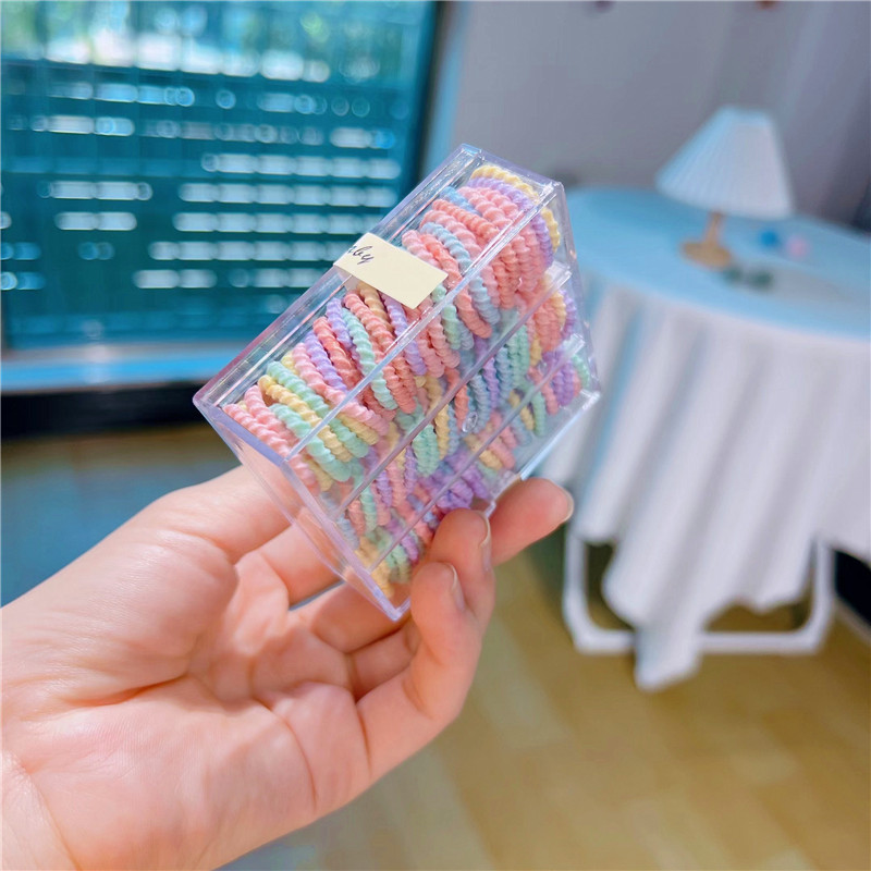 Girl's Square Boxed Hair Rope Hair Band Little Girl Rubber Band Baby Hair Tie Does Not Hurt Hair Thumb Chuchu Hair Band Color