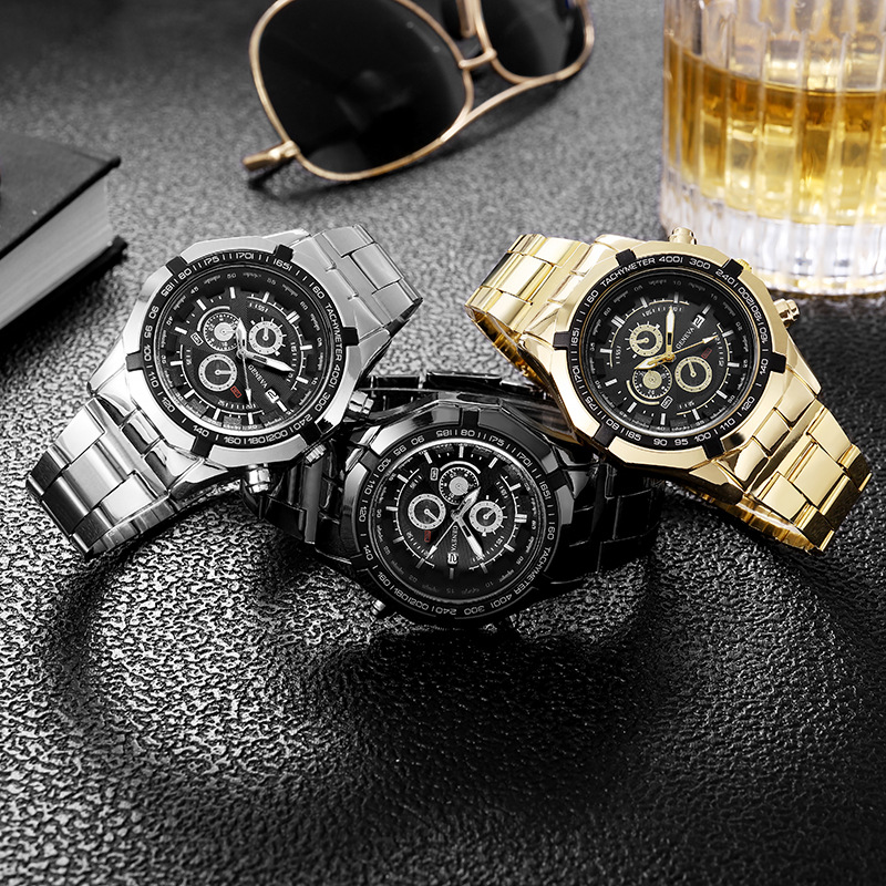 Men's Watch Non-Automatic Mechanical Watch Fake Six-Pin Fashion Business Personality Fashion Casual Three-Eye Quartz Watch