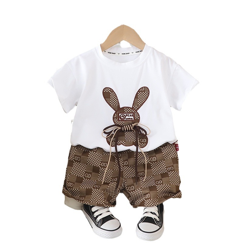 2024 Summer Short Sleeve Suit Korean Style Casual Cartoon Animal Pullover Boys Internet Celebrity Children's Clothing Wholesale Short Sleeve