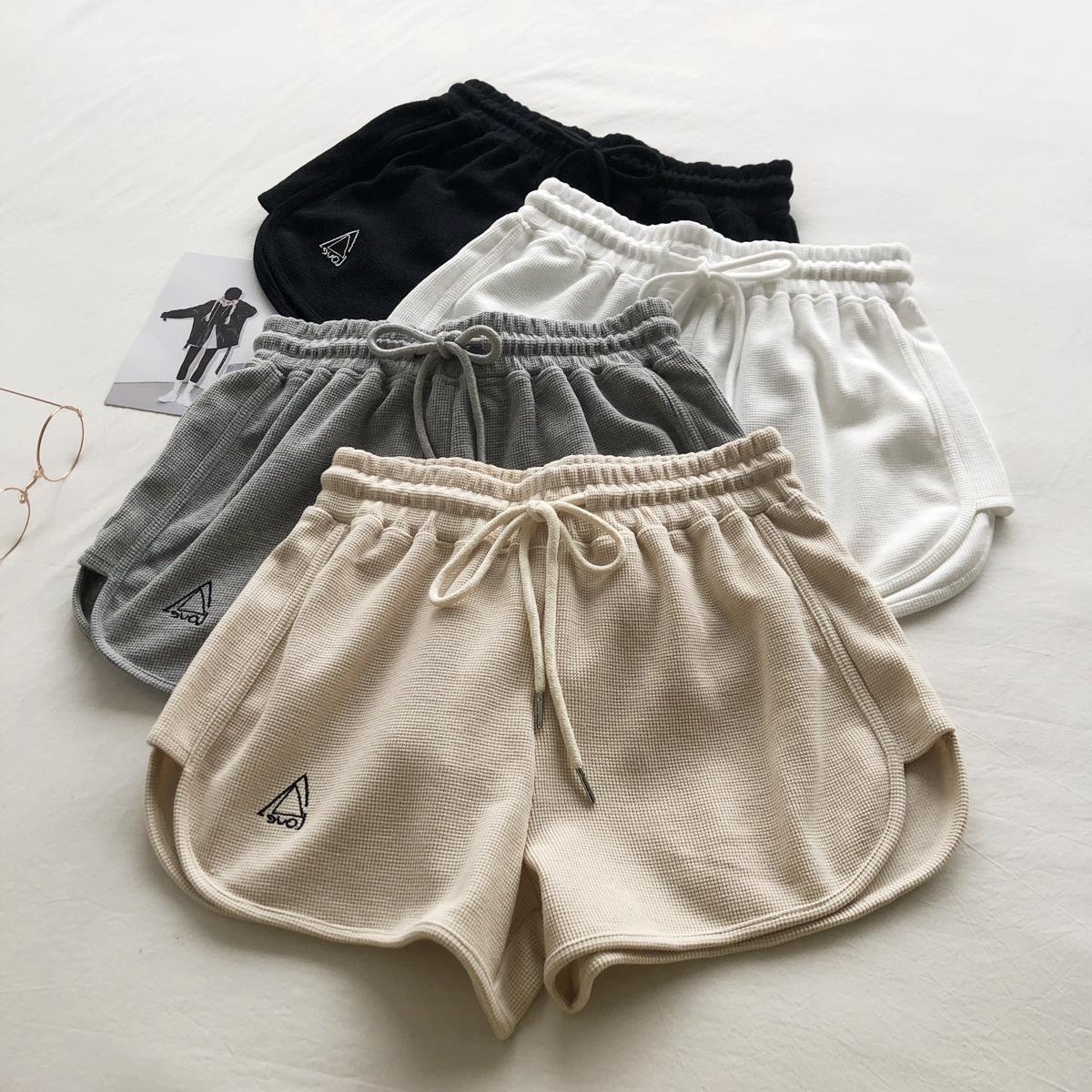 love三角华夫格短裤 夏季宽松显瘦热裤女百搭舒适休闲居家运动裤