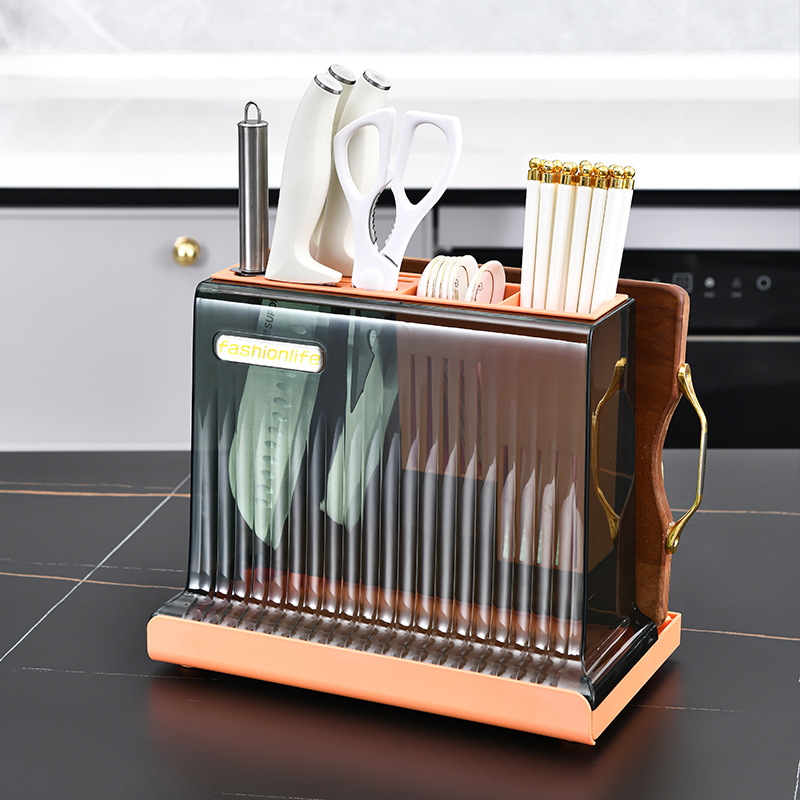 Kitchen Knife Holder Chopsticks Box Storage Rack Multi-Functional Table Top Chopping Board Rack Place Cutting Boards Knife Integrated Storage 0714