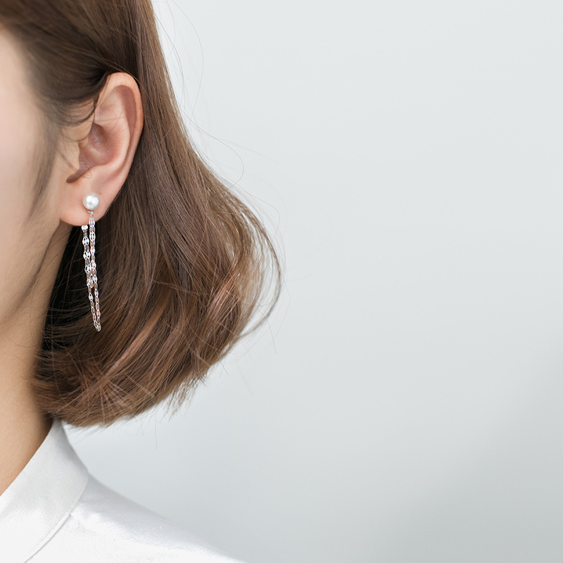 爱洛奇 s925纯银日韩系甜美气质珍珠流苏耳环个性批发耳饰g0980