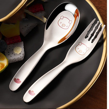 创意不锈钢餐具全制钢不锈钢汤匙饭勺甜品勺蛋糕叉水果叉工厂