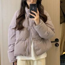 紫色小个子短款加厚棉服女秋冬季2023年新款立领韩版棉衣外套ins