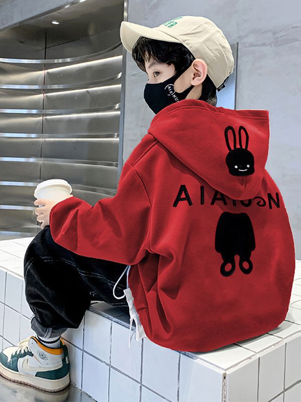 男童连帽卫衣春秋装新款休闲儿童上衣春季时髦可爱男孩帽衫潮