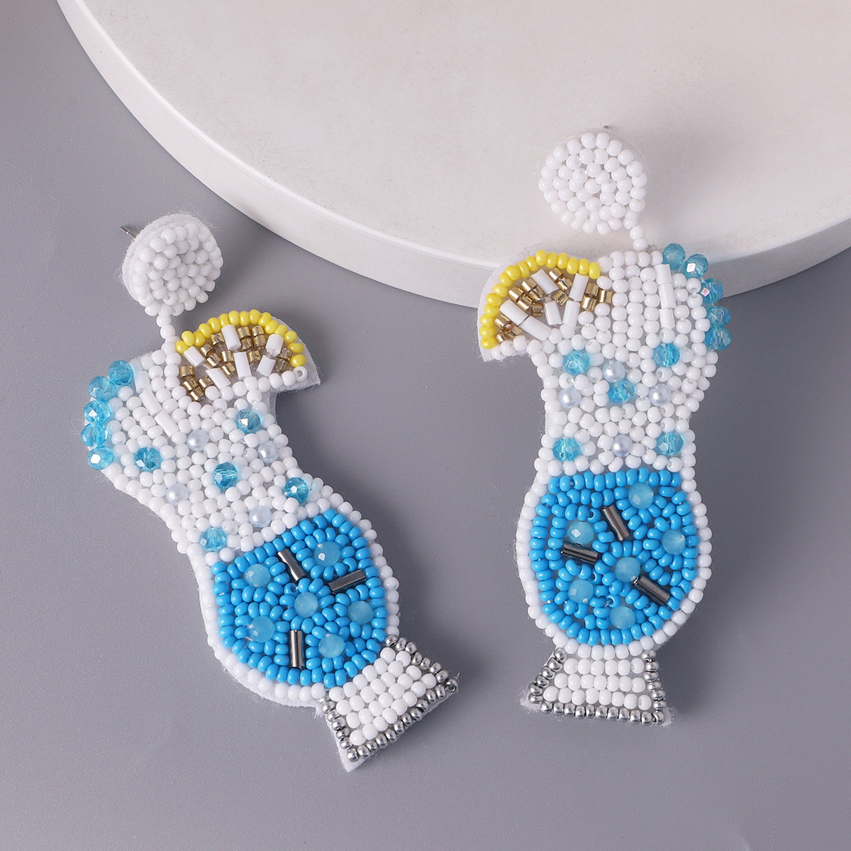 亚马逊热销手工编织米珠耳环 另类小清新气质香槟杯耳坠聚会装饰