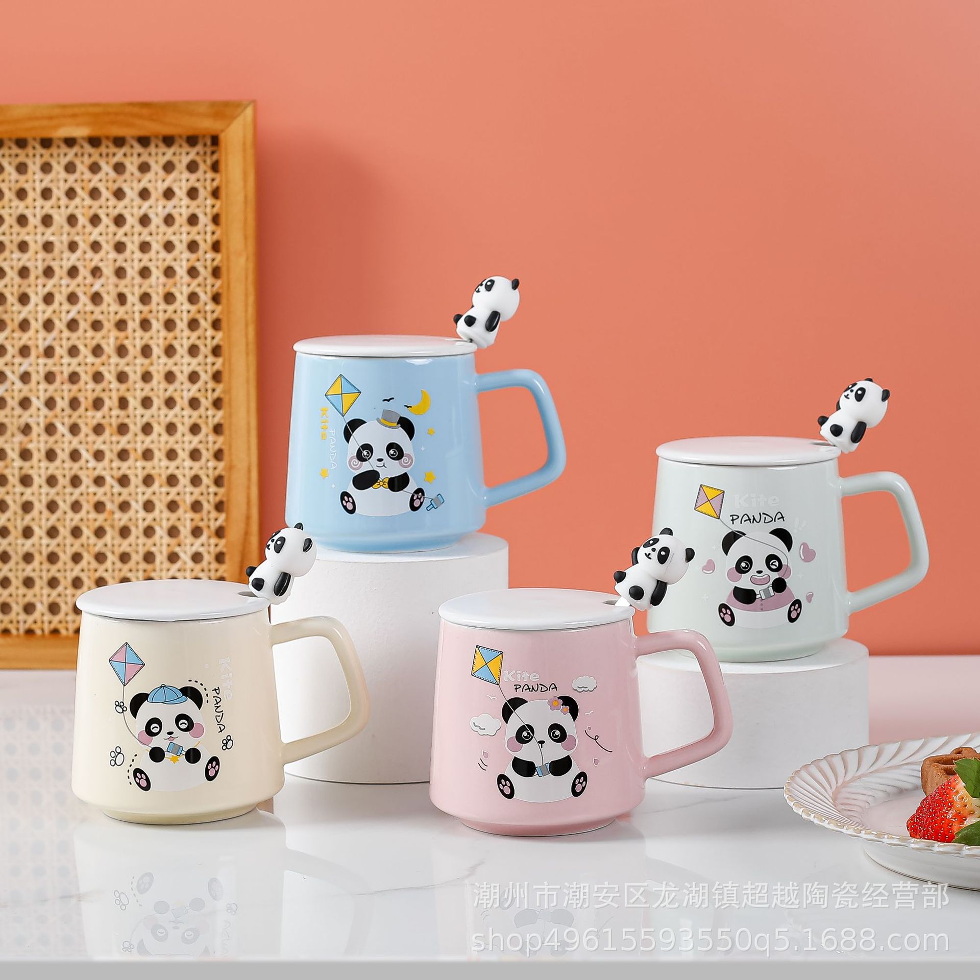 新款卡通可爱熊猫杯熊杯带盖勺创意水杯办公室水杯早餐咖啡杯礼品