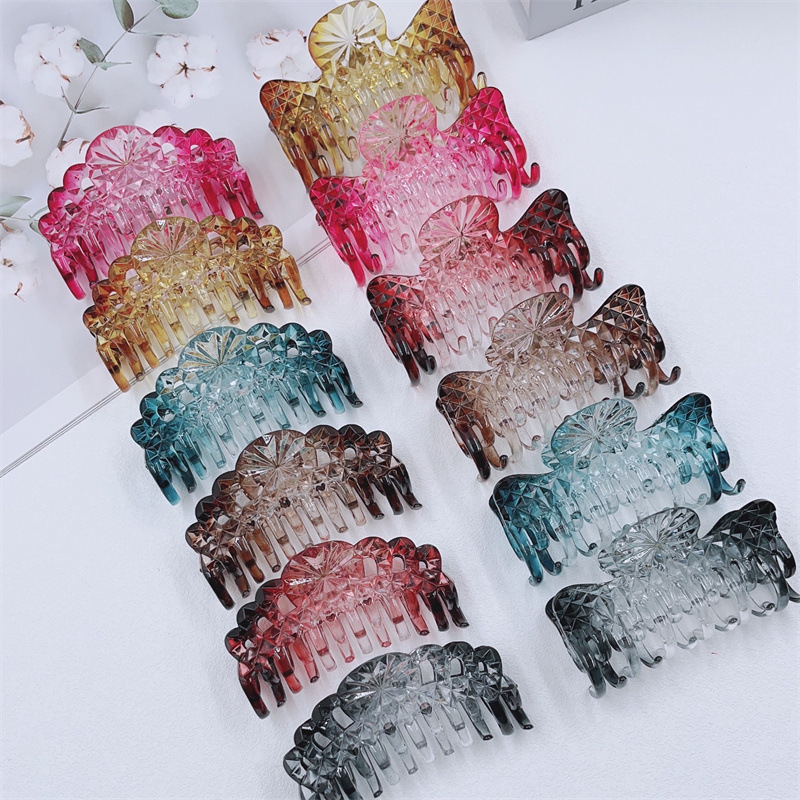 New Diamond Lattice Grip Korean Transparent Plastic Hair Clip Back Head Bath Hairpin 2 Yuan Store Supply