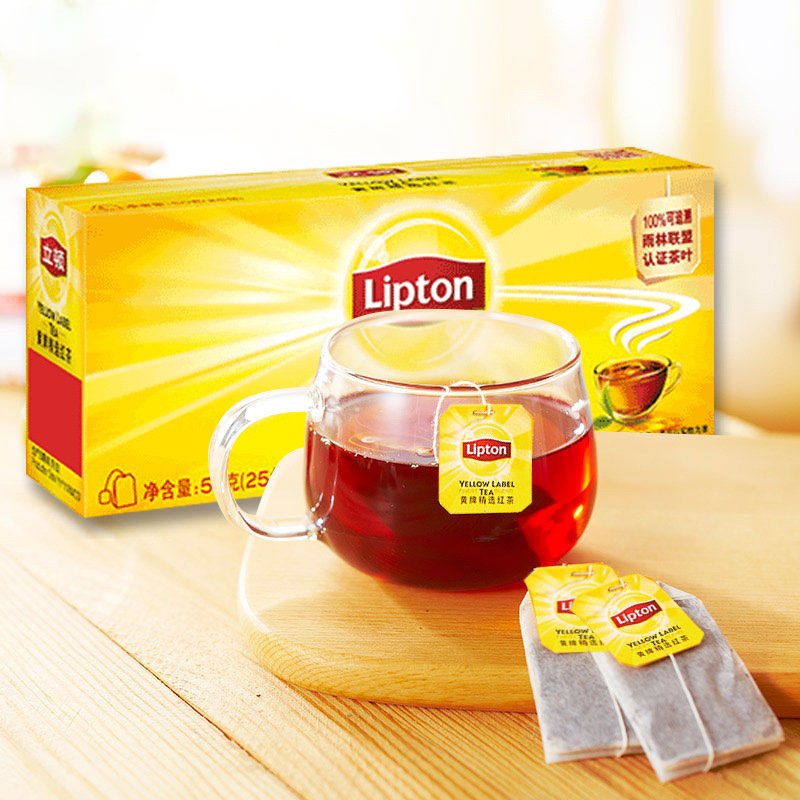 立顿红茶25包/盒办公休闲袋泡茶叶包独立包装