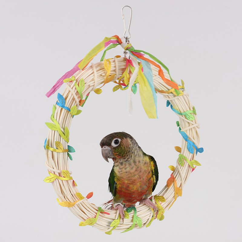 彩色树藤鹦鹉秋千鸟秋千鹦鹉玩具吊环鸟笼秋千原木鸟用品鸟玩具
