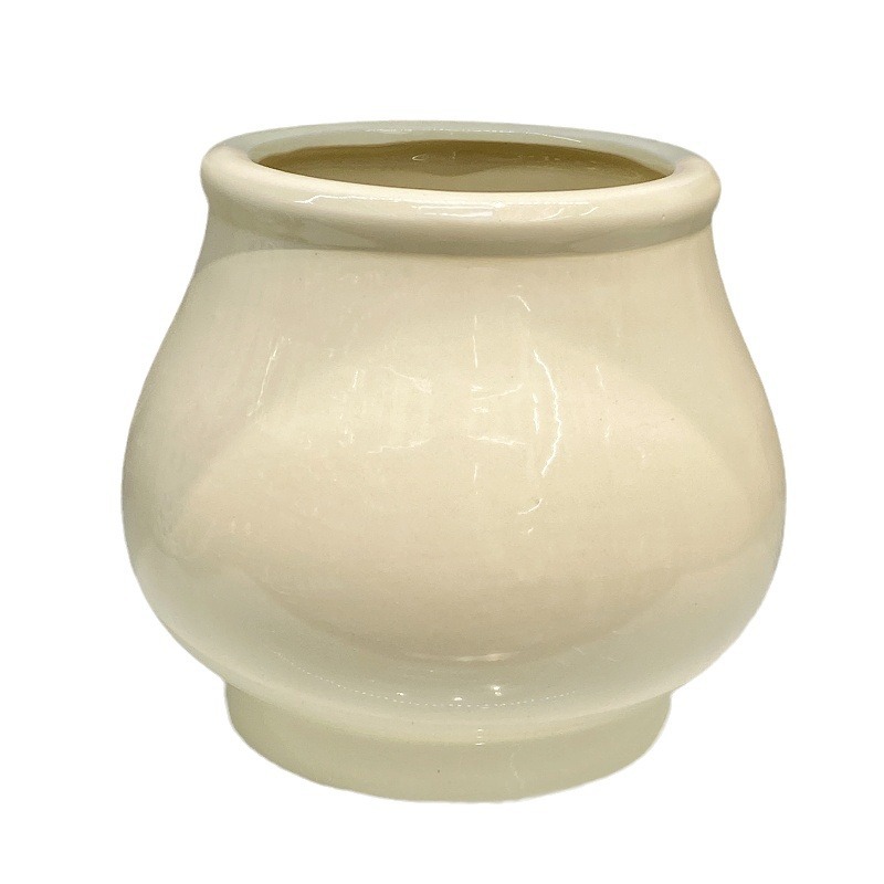 Simple Beige round Vase Ceramic Flower Pot Home Greenery Pot Flower Pot Office Flower Arrangement Decorative Bottle