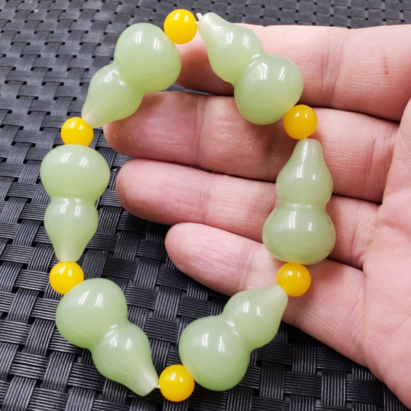 新疆和田外蒙料葫芦手链东陵玉手链立体葫芦手链玉手串
