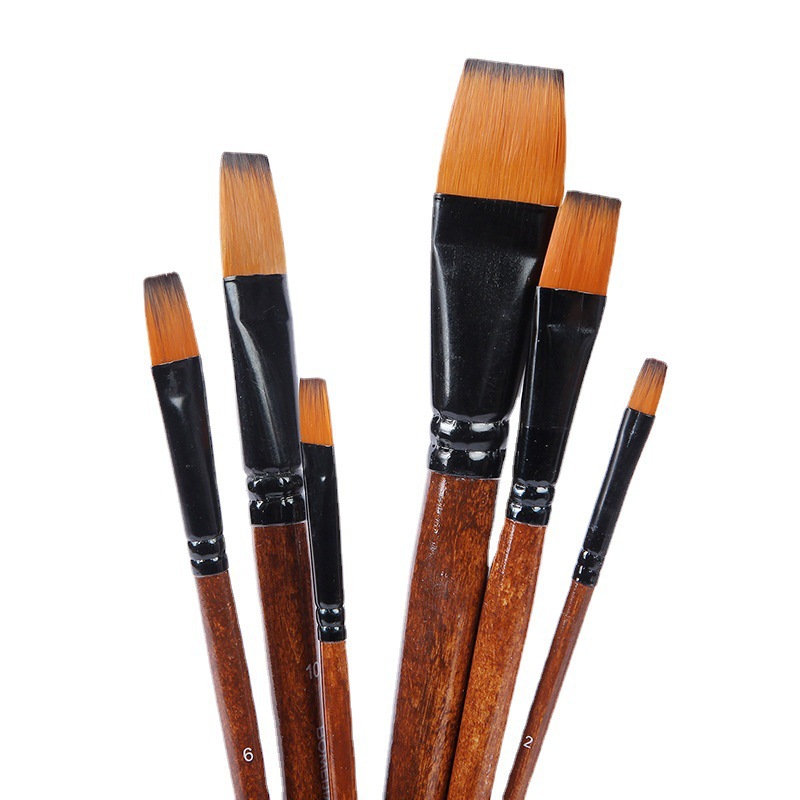 跨境6支尼龙毛平头画笔套装丙烯油画水粉水彩绘画套装-阿里巴巴