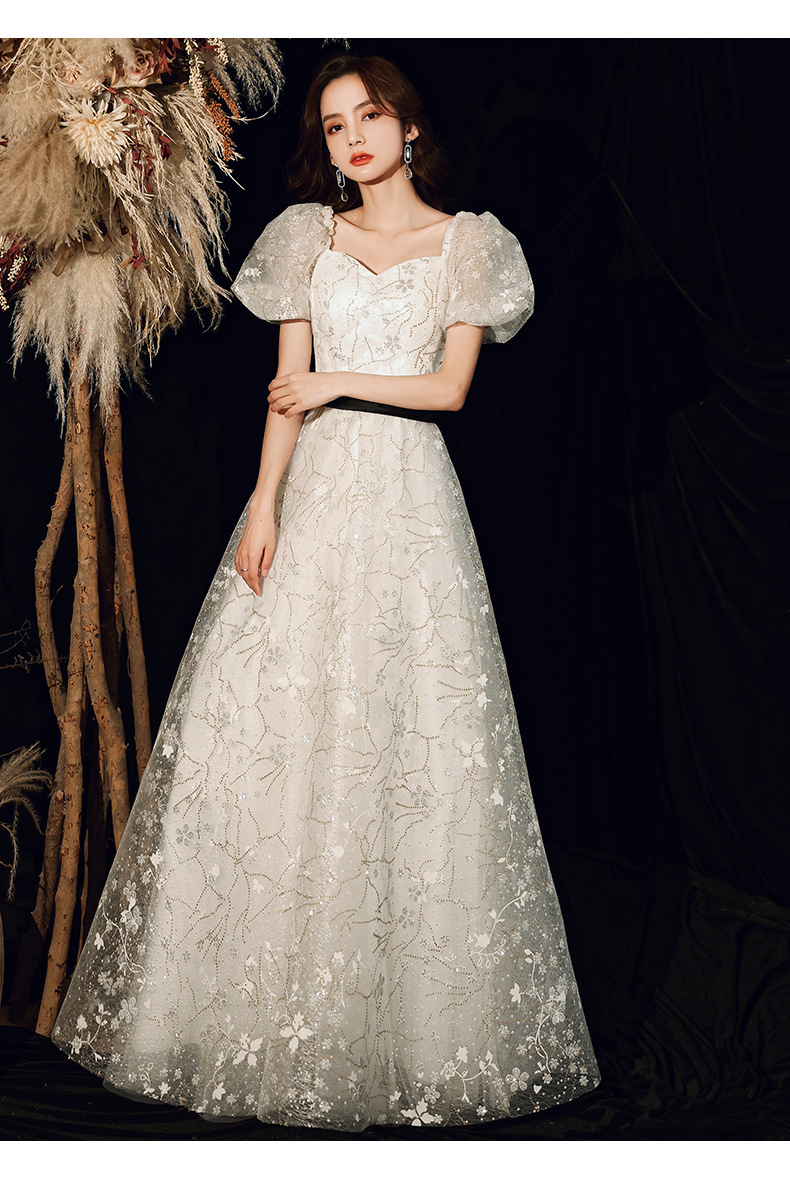 晚礼服2021新款白色法式气质仙气长款连衣裙蓬蓬裙年会晚礼服