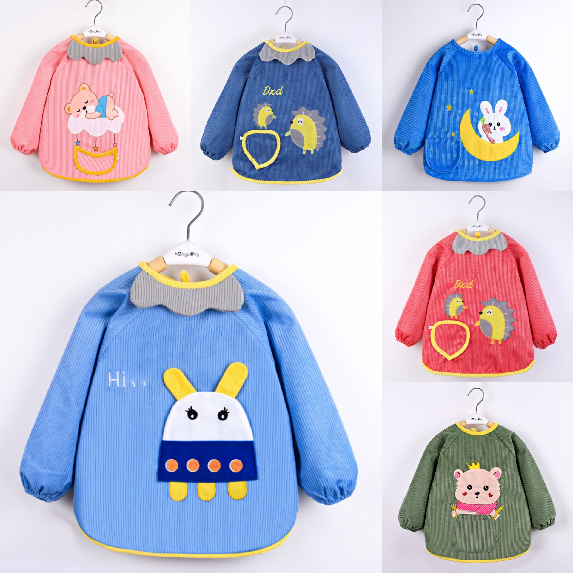 儿童罩衣秋冬防水长袖宝宝罩衣水晶绒卡通反穿衣围兜罩衫幼儿围裙