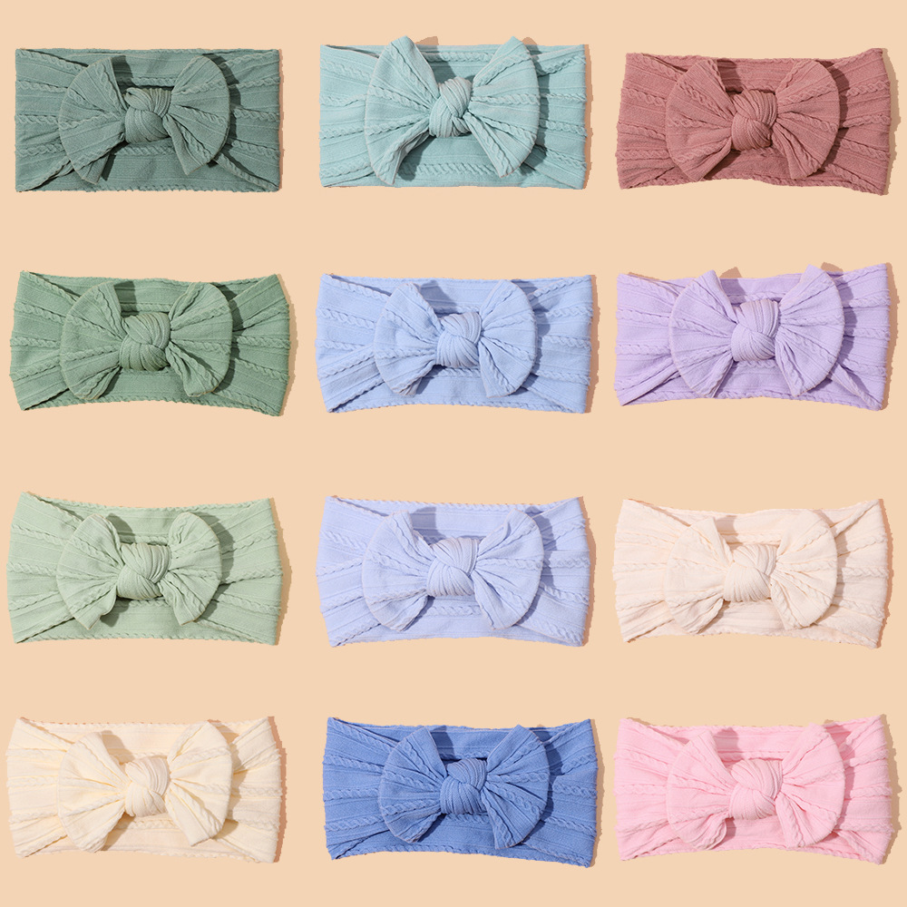 Europe and America Cross Border Children Hair Accessories Nylon Jacquard Bow New Color Baby Headband Baby Care Door Wide Hair Band