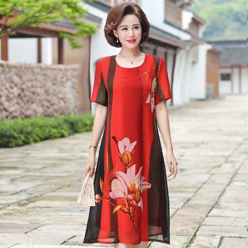 Women's New 2023 Popular Mom Dress Wide and Fashionable Noble plus Size Middle-Aged and Elderly Women's Dress