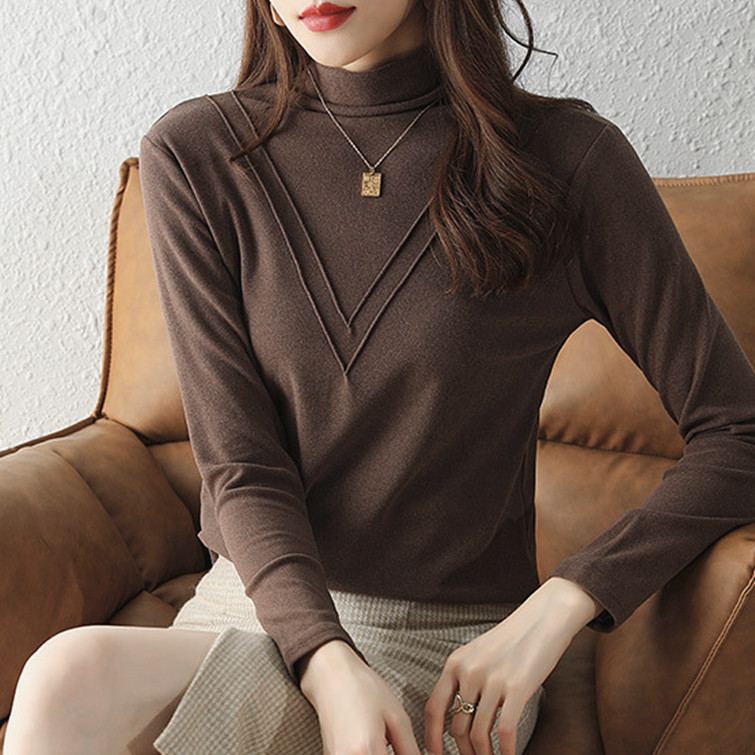 德绒打底衫女内搭半高领冬季女装加厚保暖批发长袖女士t恤打底衣