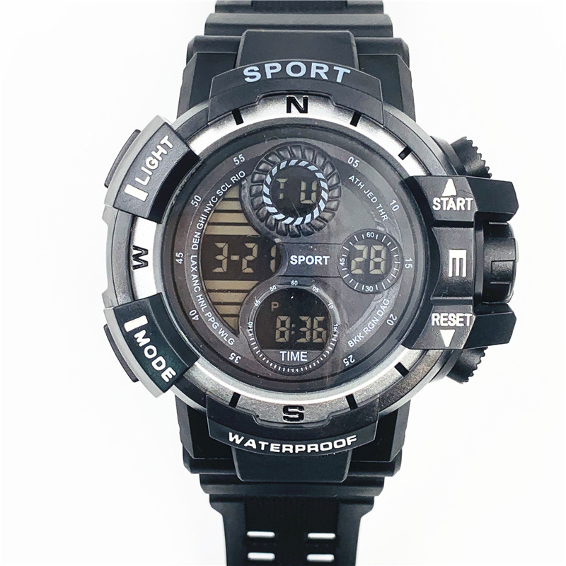 新款多功能运动防水手表 中小学生手表黑屏冷光手表闹铃表637