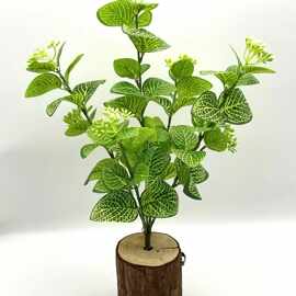 厂家直销5叉仿真银边叶茉莉叶网纹叶 家居摄影装饰办公室摄影装饰