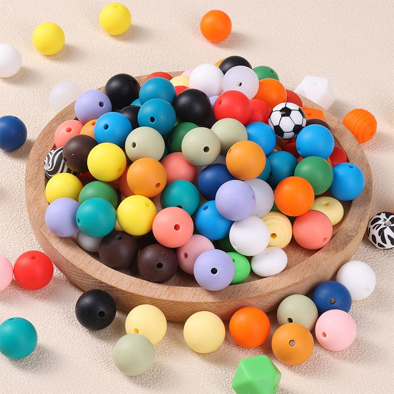 Spot Goods 15mm Silicone Beads Children's Food Grade round Beads Fork Accessories Baby Teether Color Scattered Beads