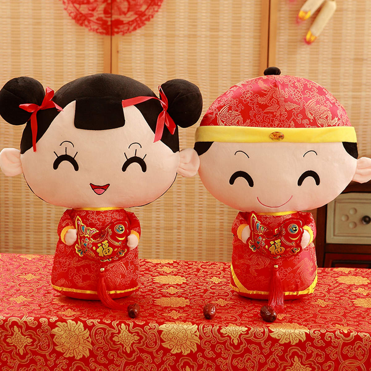 中国风情侣婚庆娃娃一对压床公仔结婚礼物喜结良缘礼品创意玩偶
