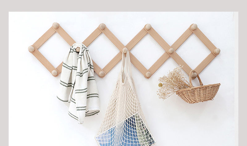 实木伸缩衣架防滑衣帽架菱形壁挂式挂衣架活动折叠浴室毛巾架家用