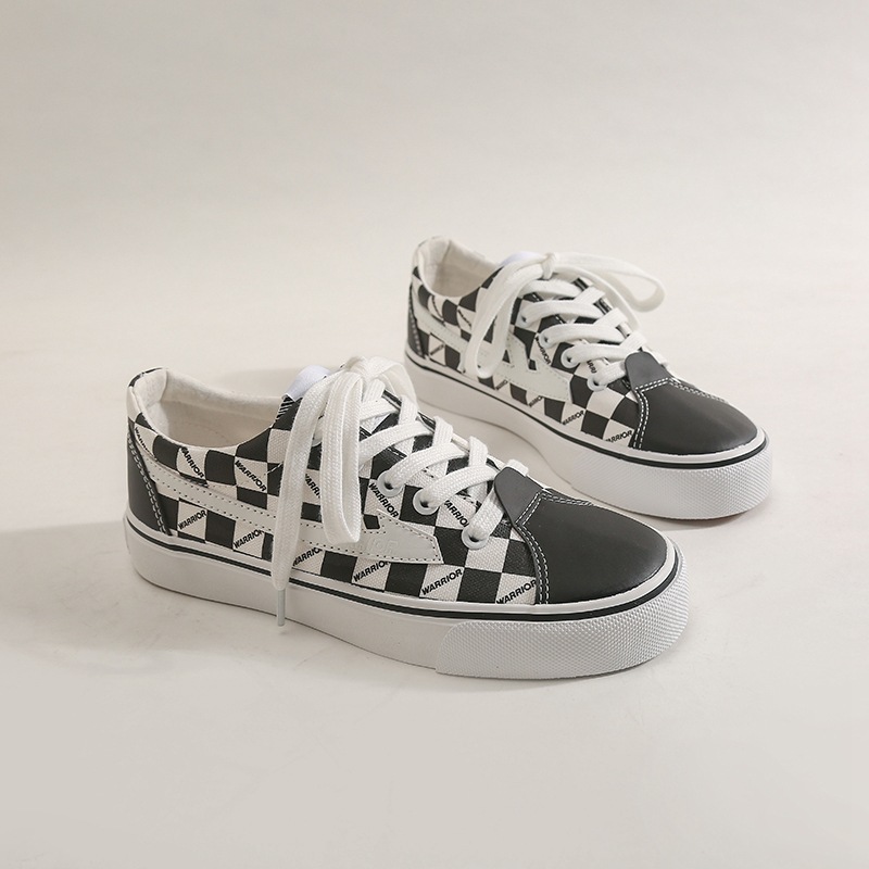 回力低帮帆布鞋女ulzzang原宿2021新款春季韩版学生黑白格板鞋潮
