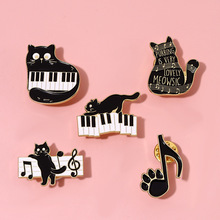 跨境款新品创意卡通弹钢琴音符猫咪造型呆萌可爱百搭饰品胸针