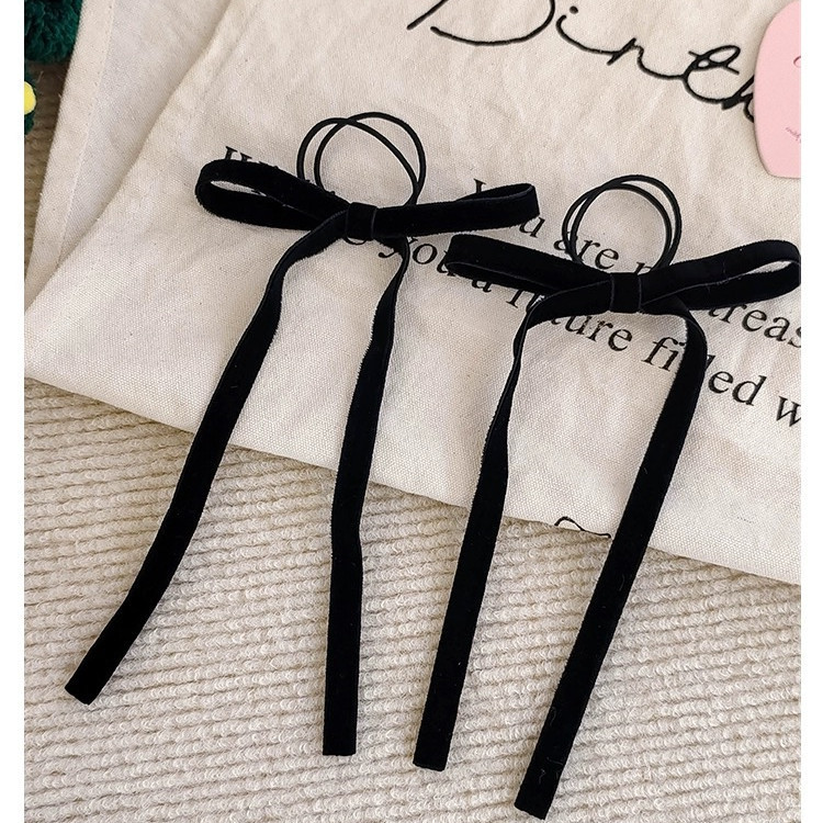 Korean Internet Celebrity Same Style Black Double-Sided Velvet Bowknot Hair Ring Double Ponytail Ribbon Headband Hair Accessories Sweet Accessory