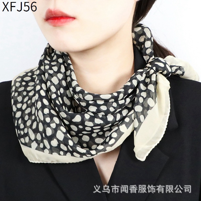 2022 Leopard Print Chiffon Small Square Towel European and American Style Wear Scarf Women's Spring and Summer Neck Protection Sunscreen Scarf