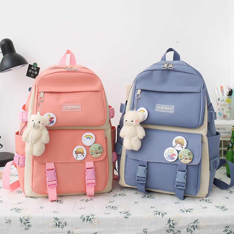 INS Schoolbag Korean Harajuku Style Ulzzang Backpack Female Early High School and College Student Mori Style Four-Piece Backpack Fashion